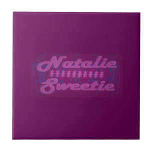 Natalie Sweetie colour dark purple with text Ceramic Tile