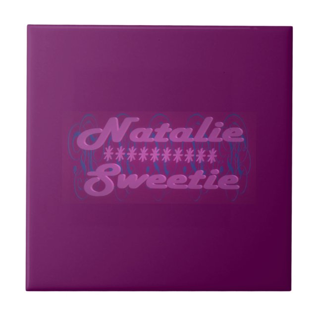 Natalie Sweetie colour dark purple with text Ceramic Tile (Front)