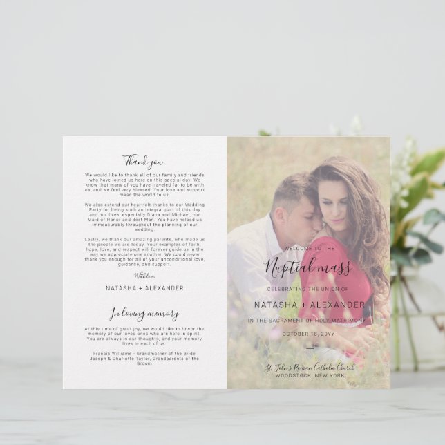 Natasha Catholic Wedding Mass Ceremony Program (Standing Front)