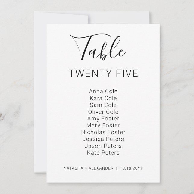 Natasha Modern Wedding Table Seating Chart Card (Front)