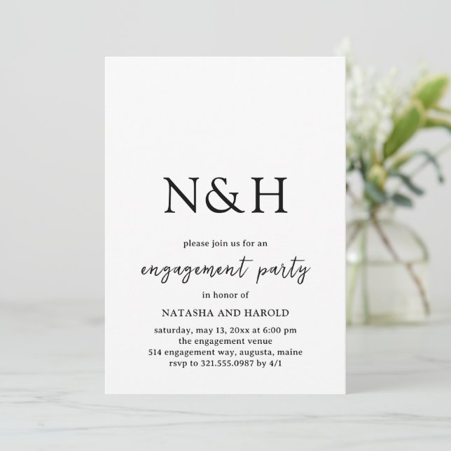 Natasha Monogram Modern Engagement Party Invitation (Standing Front)