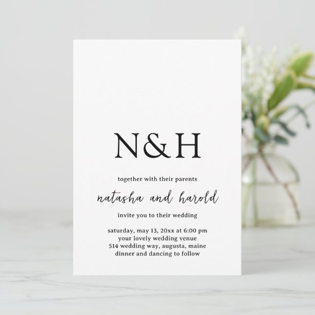 Natasha Monogram Modern Wedding Invitation (Standing Front)