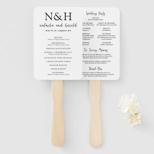Natasha Monogram Modern Wedding Program Hand Fan
