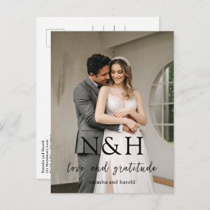 Natasha Monogram Modern Wedding Thank You Postcard