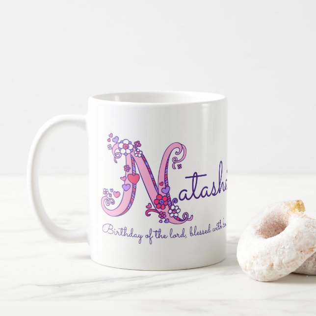 Natasha name meaning personalised N monogram mug (With Donut)