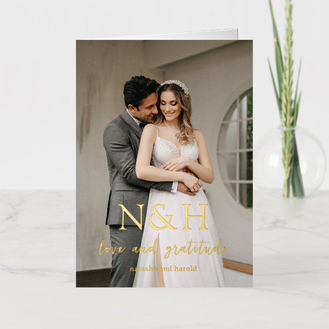 Natasha Photo Monogram Modern Wedding Foil Greeting Card (Front)
