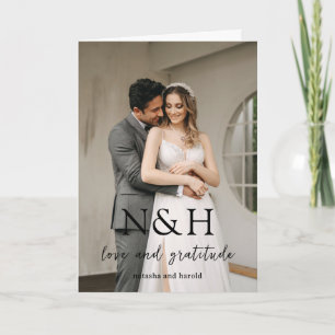 Natasha Photo Monogram Modern Wedding Thank You Card