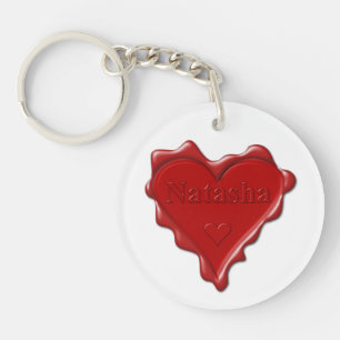 Natasha. Red heart wax seal with name Natasha Key Ring