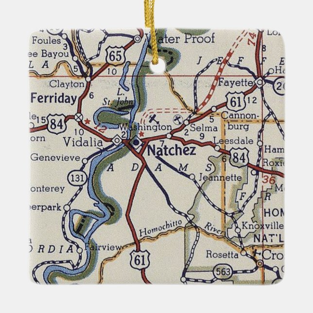 Natchez MS Vintage Map Ceramic Ornament (Front)