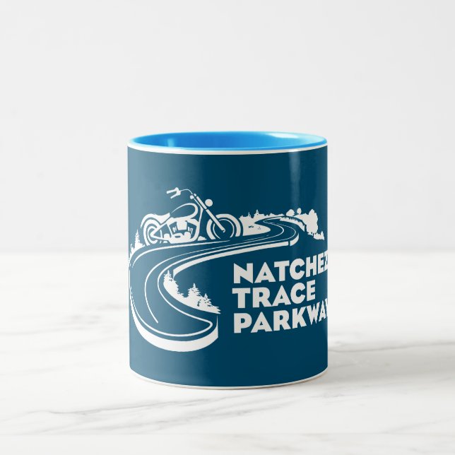 Natchez Trace Parkway Motorcycle Two-Tone Coffee Mug (Center)