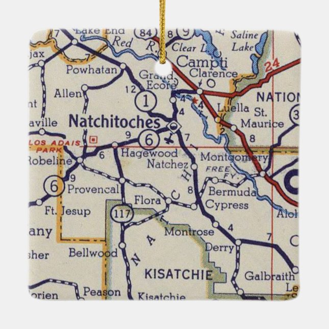 Natchitoches LA Vintage Map Ceramic Ornament (Back)