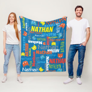 Nathan custom name pixel gaming character graphic fleece blanket