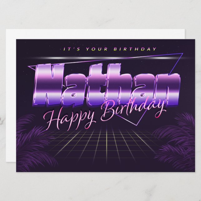 Nathan name first name lila retro card birthday (Front/Back)