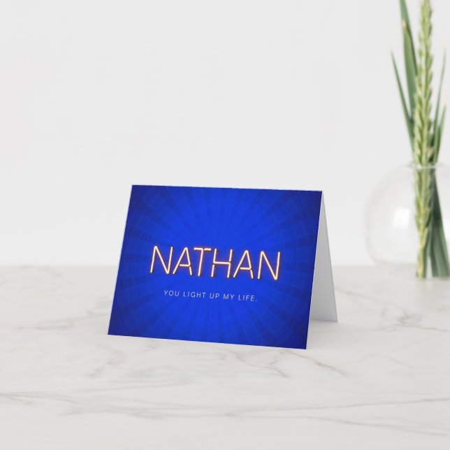 Nathan name in glowing neon lights card (Front)