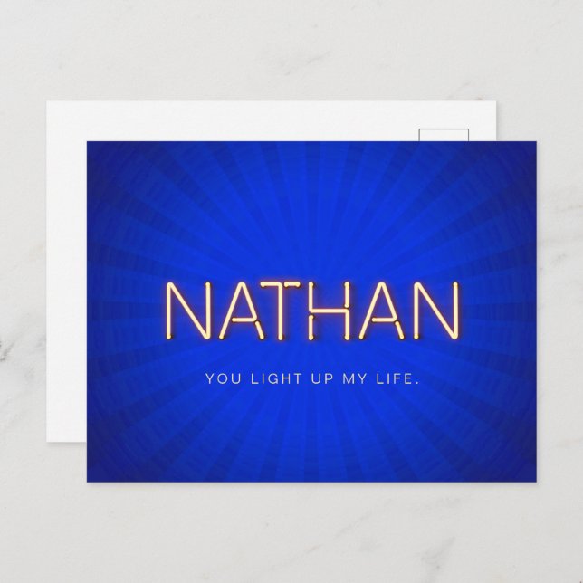 Nathan name in glowing neon lights postcard (Front/Back)