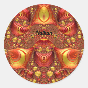 NATHAN ~ Red Brown Yellow Fractal Design ~ Classic Round Sticker