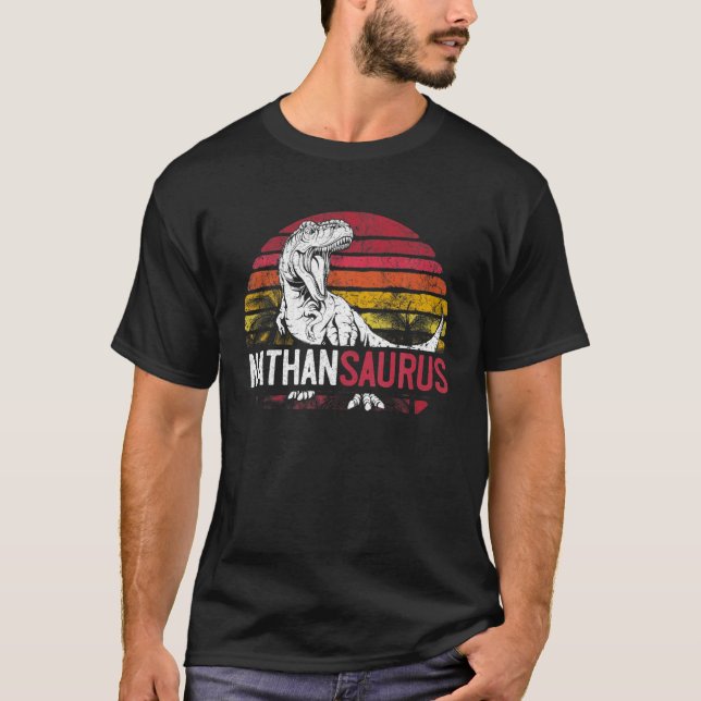 Nathan Saurus Funny Personalised Dinosaur T Rex Na T-Shirt (Front)