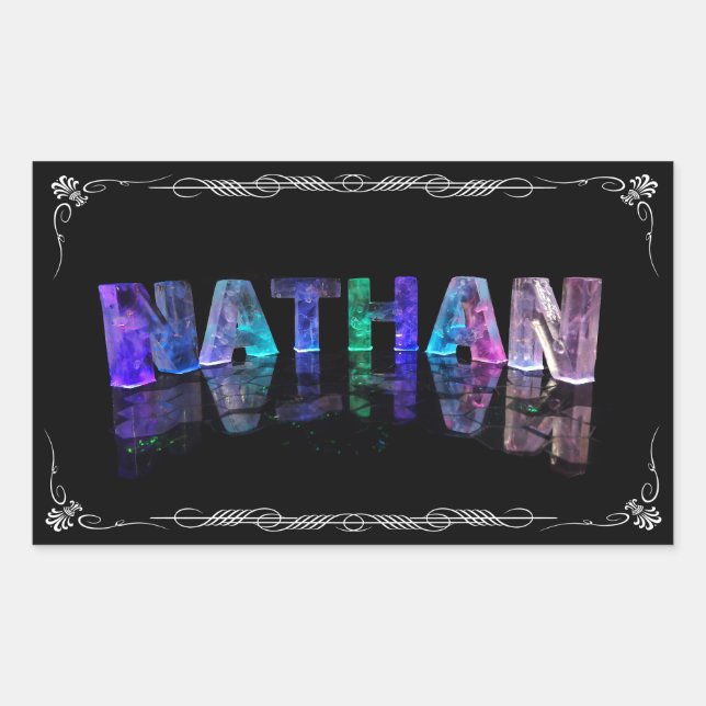 Nathan  - The Name Nathan in 3D Lights (Photograph Rectangular Sticker (Front)