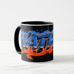 Nathan Vorname Name Graffiti blue orange Tasse Mug