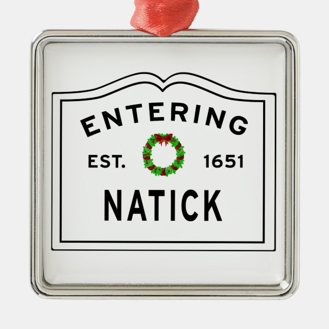 Natick, MA Holiday Wreath Metal Ornament (Front)