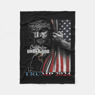 Nation Under God Trump 2024 God American Flag 1 Fleece Blanket