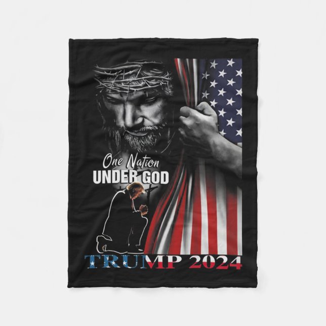 Nation Under God Trump 2024 God American Flag  Fleece Blanket (Front)