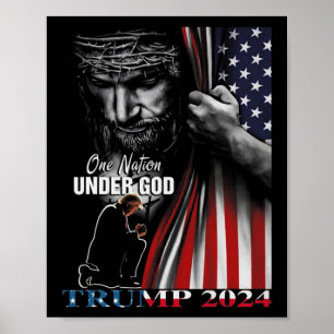Nation Under God Trump 2024 God American Flag  Poster