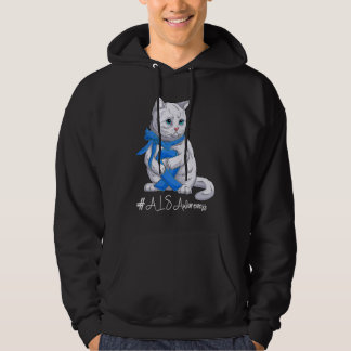National ALS Awareness Month Blue Ribbon Cute Cat Hoodie