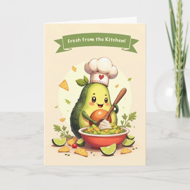 National Avocado Day Cute Avocado Chef with Bowl Card (Front)