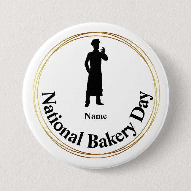 National Bakery Day Silhouette Name Button (Front)
