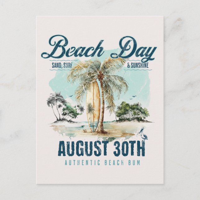 National Beach Day, vintage surfboard Postcard (Front)