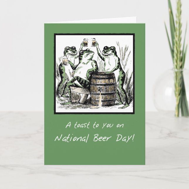 National Beer Day Funny Frogs Toasting with Beer Card (Front)