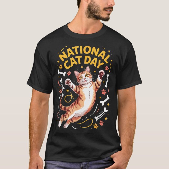 National Cat Day Cute Tabby Kitty Celebration Happ T-Shirt (Front)