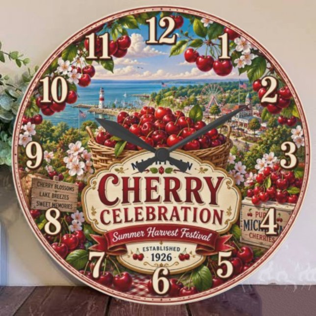 National Cherry Festival Michigan Cherry  Large Clock (Creator Uploaded)