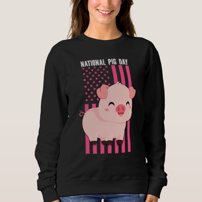 National cute Pig Day American Flag Pink for Girls Sweatshirt (Front)