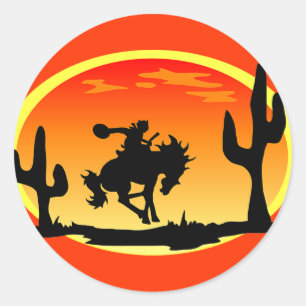 National Day of the Cowboy Bronco Silhouette Classic Round Sticker