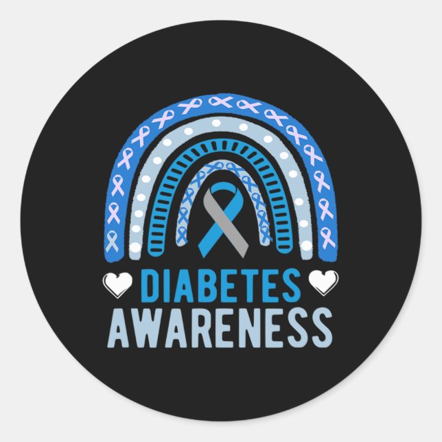 National Diabetes Awareness Month blue ribbon Rain Classic Round Sticker (Front)