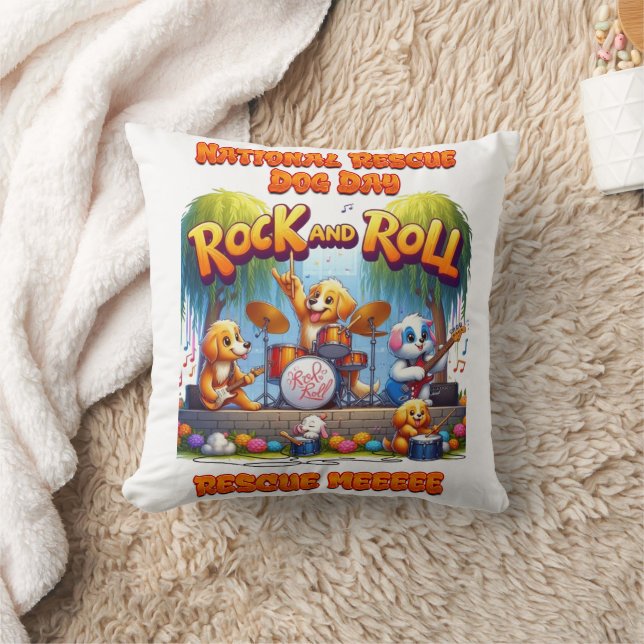 National Dog Rescue Celebration With Rock Band Cushion (Blanket)