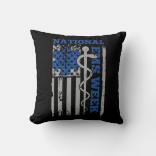National EMS Week USA Flag Emergency Medical Servi Cushion