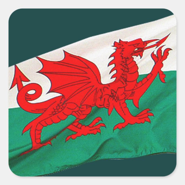 National Flag of Wales, The Red Dragon Patriotic Square Sticker (Front)