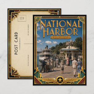 National Harbour Maryland Vintage Art Deco Golden Postcard
