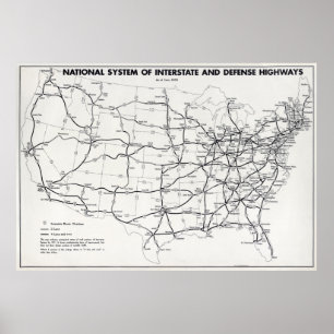 NATIONAL HIGHWAY MAP 1958 POSTER