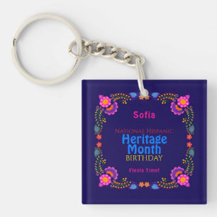 National Hispanic Heritage Birthday Colourful Flor Key Ring