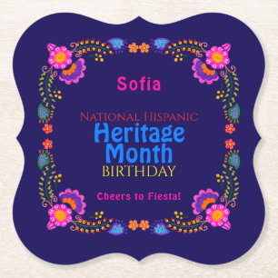 National Hispanic Heritage Birthday Colourful Flor Paper Coaster