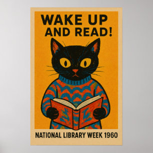 National Library Week Wake Up and Read Cat Poster