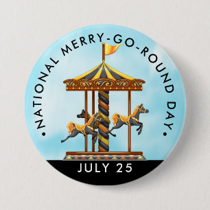 National Merry-Go-Round Day, black horses 7.5 Cm Round Badge