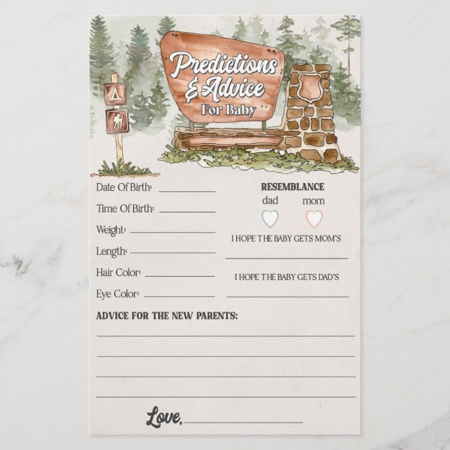 national park advice for baby shower game  (Front)