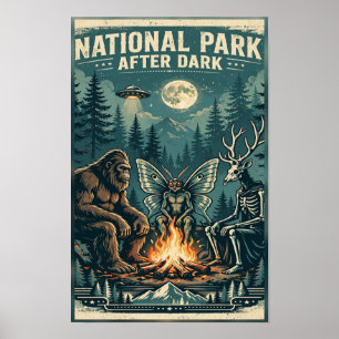 National Park After Dark Campfire Cryptids Poster