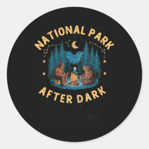 National Park After Dark Funny Bigfoot Alien Campi Classic Round Sticker