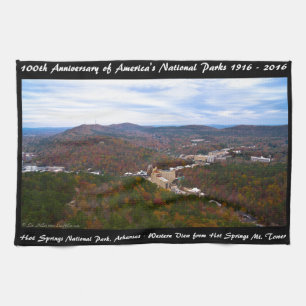National Park Anniversary Hot Springs Autumn View Tea Towel